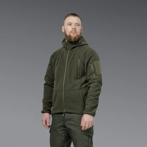 2 - Флисовая тактическая кофта с капюшоном. Олива. Polyester. Размер L