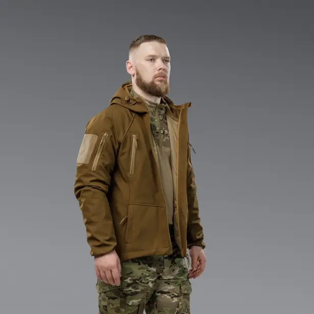 4 - Куртка тактическая SoftShell APEX Flex. Осень-Весна Койот. Размер S