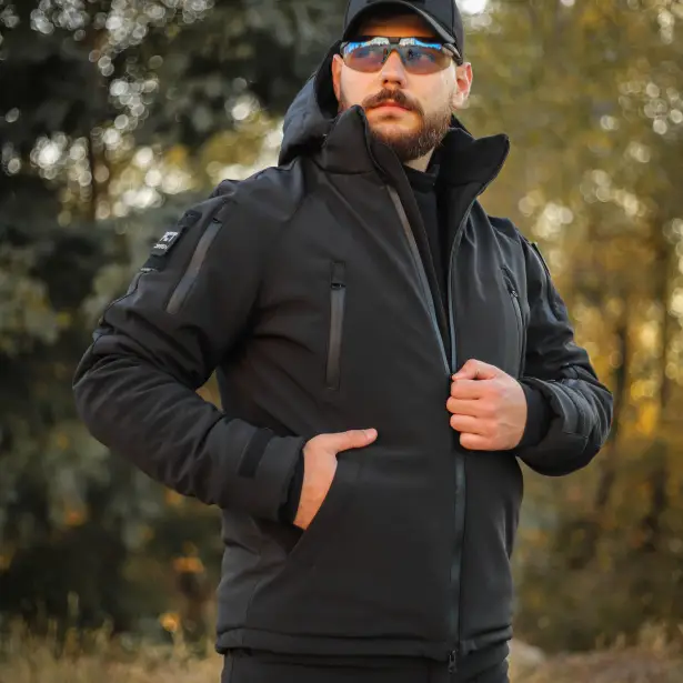 2 - Куртка тактична Softshell ХАНТЕР. Осінь-Весна Чорний. Розмір M (44-46)