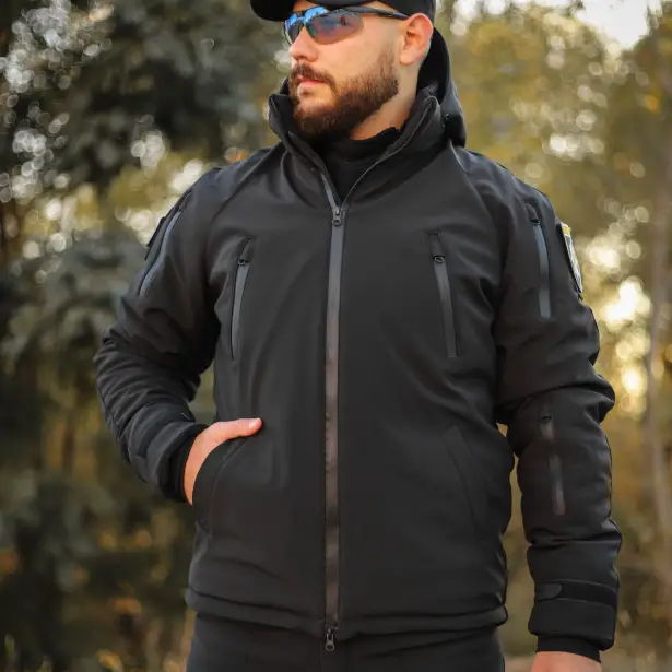 4 - Куртка тактична Softshell ХАНТЕР. Осінь-Весна Чорний. Розмір M (44-46)