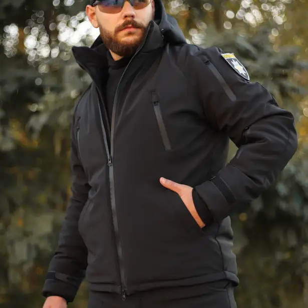 7 - Куртка тактична Softshell ХАНТЕР. Осінь-Весна Чорний. Розмір M (44-46)