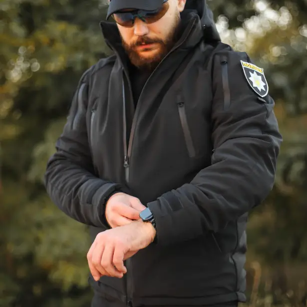 8 - Куртка тактична Softshell ХАНТЕР. Осінь-Весна Чорний. Розмір M (44-46)
