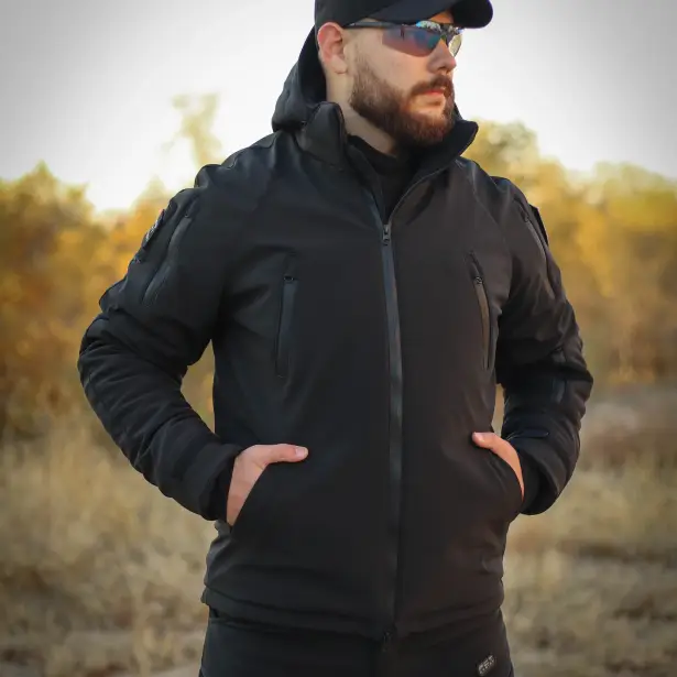 1 - Куртка тактична Softshell ХАНТЕР. Осінь-Весна Чорний. Розмір 3XL (60-62)