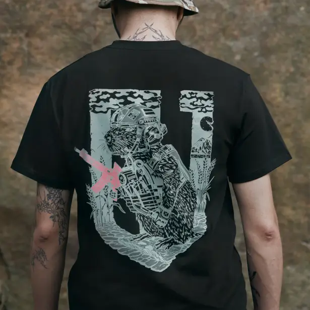 5 - Футболка Military Capybara. Бавовна/еластан. Чорна. Розмір XL