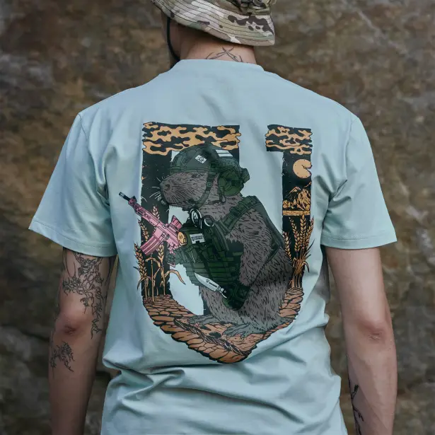 5 - Футболка Military Capybara. Бавовна/еластан. Сіра. Розмір XXL