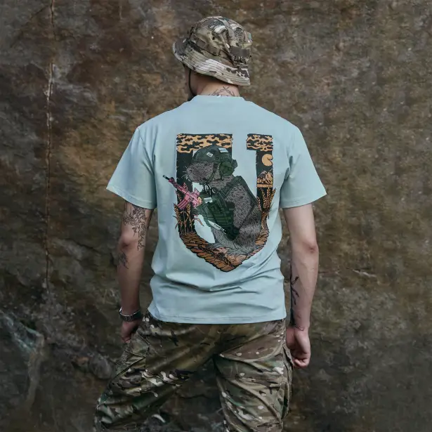 4 - Футболка Military Capybara. Бавовна/еластан. Сіра. Розмір S