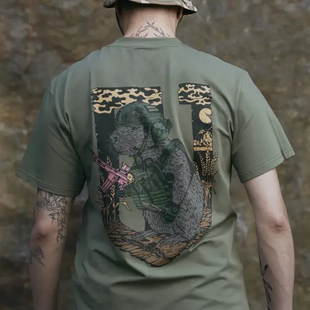 5 - Футболка Military Capybara. Бавовна/еластан. Олива. Розмір S