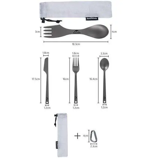 2 - Ложка-вилка-нож титановая Naturehike Titanium NH19T012. Серый