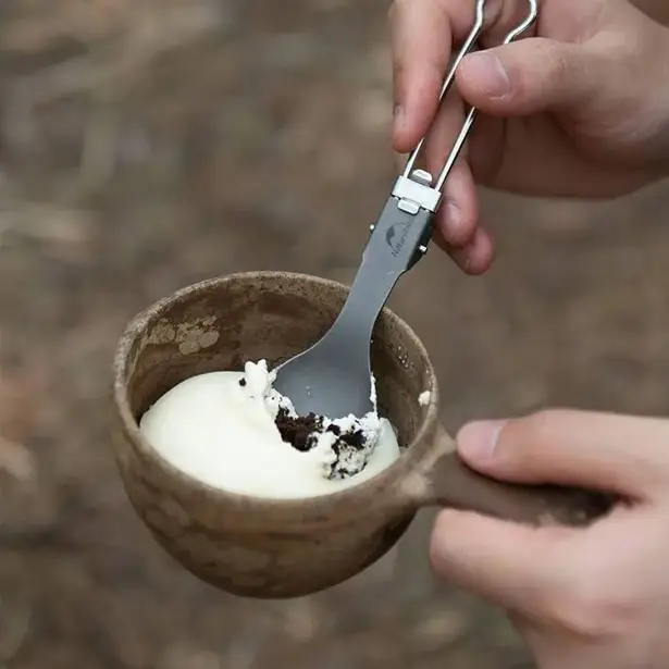 2 - Ложка титановая с мешочком Naturehike Titanium NH19C001-J. Серая