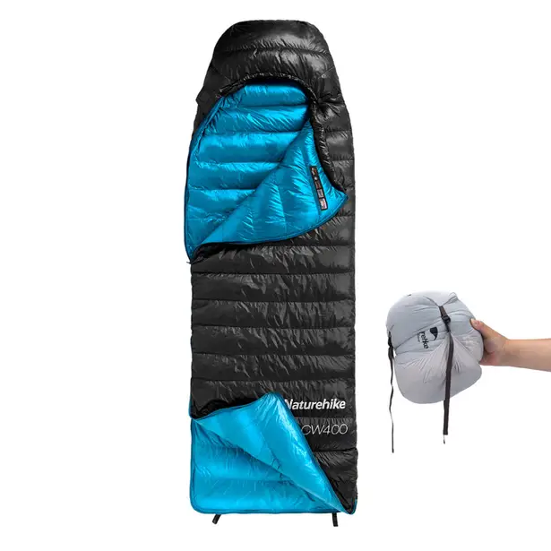 3 - Спальник з натуральним пухом Naturehike CW400 NH18C400-D, p-р L, чорно-блакитний