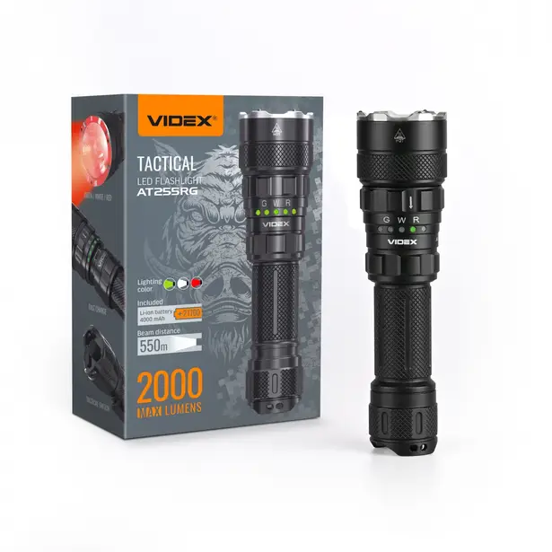 2 - Тактичний світлодіодний ліхтар VIDEX 2000Lm 5000K. Чорний матовий
