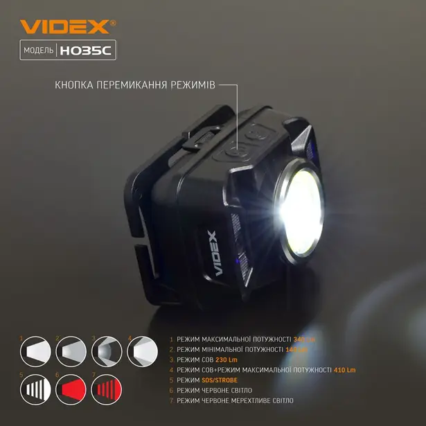 8 - Налобный светодиодный фонарь VIDEX 410Lm 5000K
