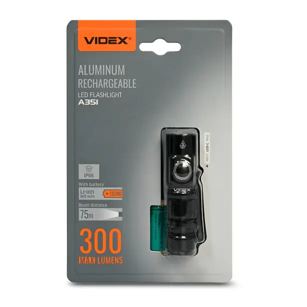 12 - Портативний світлодіодний ліхтарик VIDEX 300Lm 5000K
