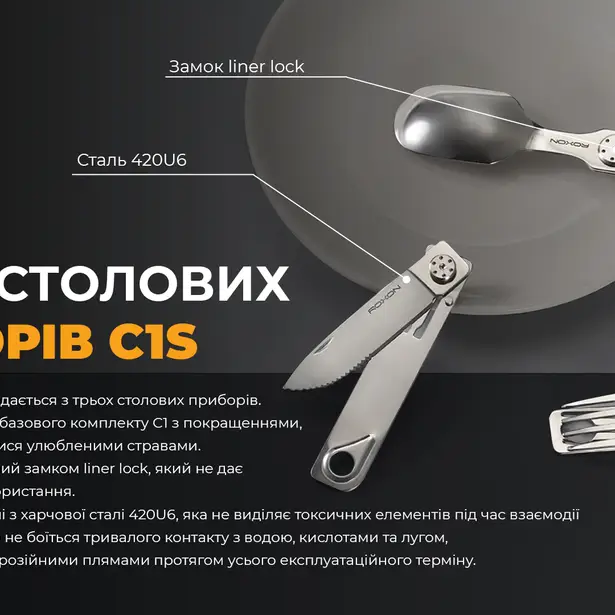 3 - Набор столовых приборов Roxon C1S 3 in1 (ложка, вилка, нож), нержавеющая сталь