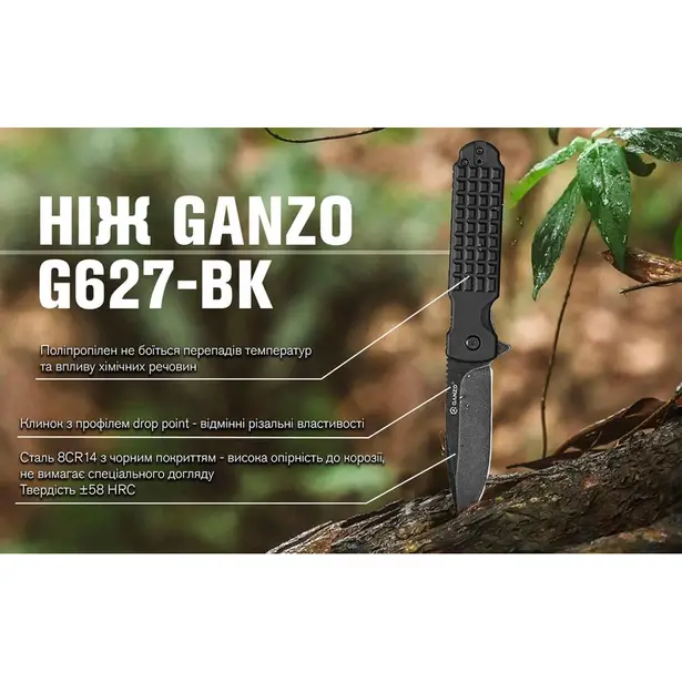 13 - Нож складной Ganzo G627-BK, черный