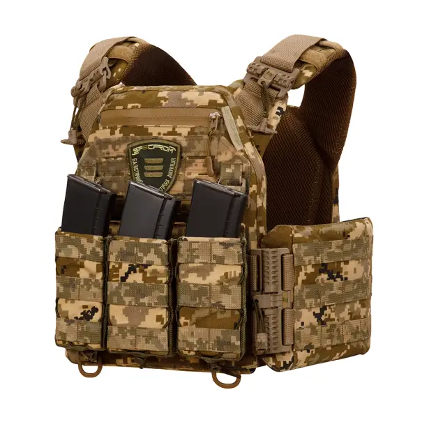 1 - Плитоноска Warmor Gen.3 Pro з системою швидкого скидання. (Комплект 3 підсумки) Molle. Колір Піксель ММ14