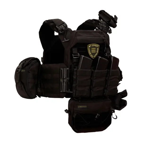 3 - Плитоноска Warmor Gen.3 Pro Max. Система швидкого скидання. (Комплект 7 підсумків). Колір Чорний