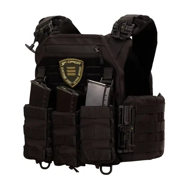 1 - Плитоноска Warmor Gen.3 Pro з системою швидкого скидання. (Комплект 3 підсумки) Molle. Колір Чорний