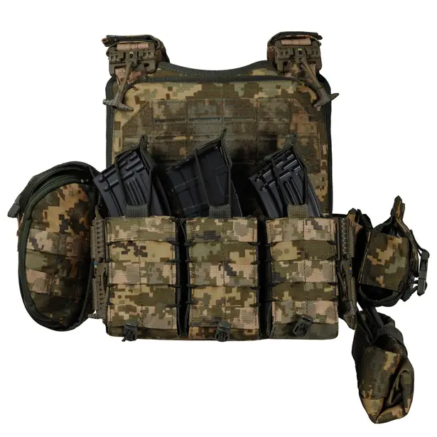 2 - Плитоноска Ares Gen.2. (Комплект 7 підсумків) з системою швидкого скидання. Molle. Колір Піксель
