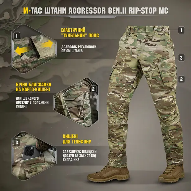 12 - Штаны M-Tac Aggressor Gen.II рип-стоп. Мультикам