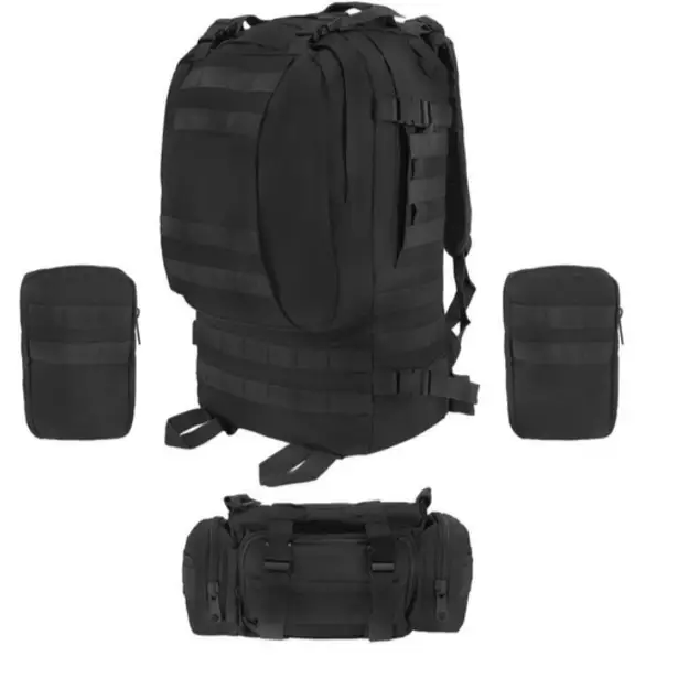 1 - Рюкзак тактический с подсумками B08 8142, 55 л. Черный