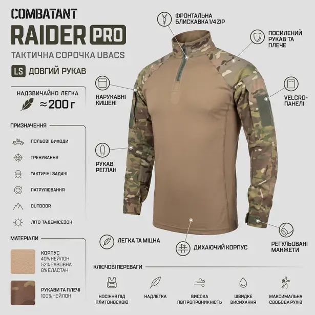 2 - Убакс тактический Combatant Raider Pro LS длинный рукав. Мультикам