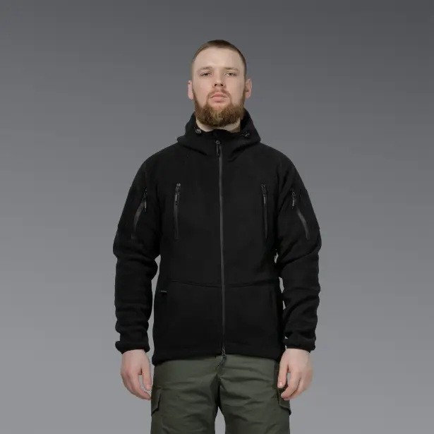 5 - Флісова тактична кофта з капюшоном. Чорна. Polyester. Розмір XL