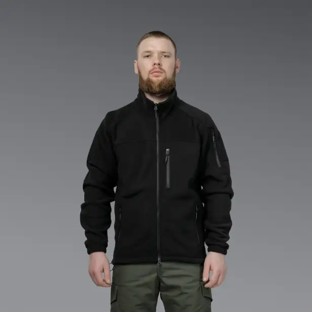 7 - Флісова тактична кофта на блискавці. Чорна. Polyester. Розмір XL