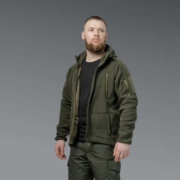 5 - Флисовая тактическая кофта с капюшоном. Олива. Polyester. Размер L