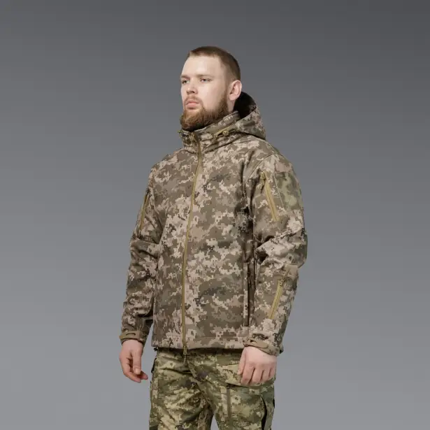 2 - Куртка тактична SoftShell APEX Shield Storm. Осінь-Весна Піксель. Розмір S