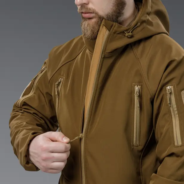 9 - Куртка тактическая SoftShell APEX Flex. Осень-Весна Койот. Размер S