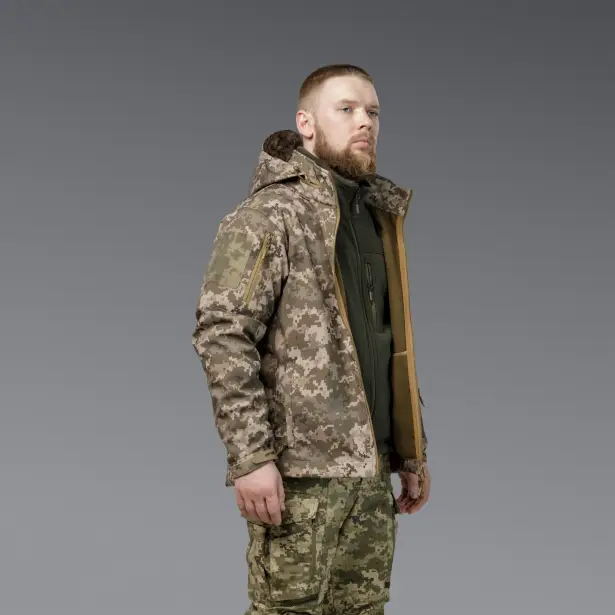 7 - Куртка тактична SoftShell APEX Shield Storm. Осінь-Весна Піксель. Розмір S