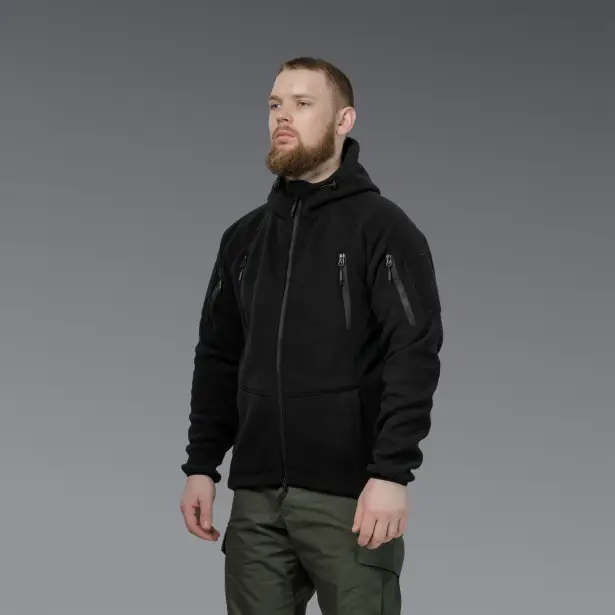 2 - Флісова тактична кофта з капюшоном. Чорна. Polyester. Розмір XL