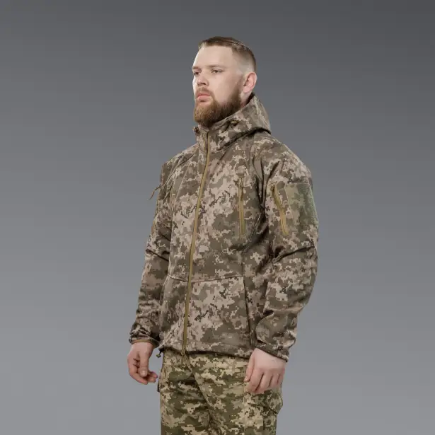 2 - Куртка тактична SoftShell APEX Flex. Осінь-Весна Піксель. Розмір S