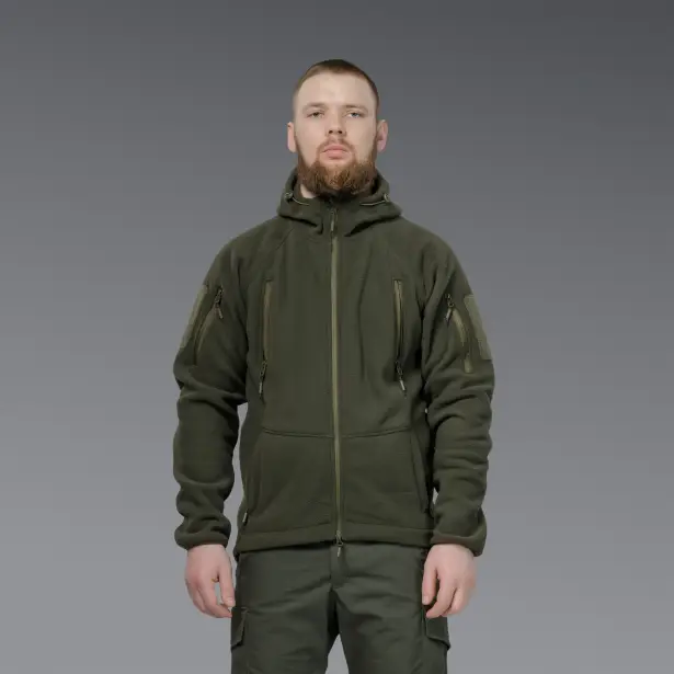 7 - Флисовая тактическая кофта с капюшоном. Олива. Polyester. Размер L