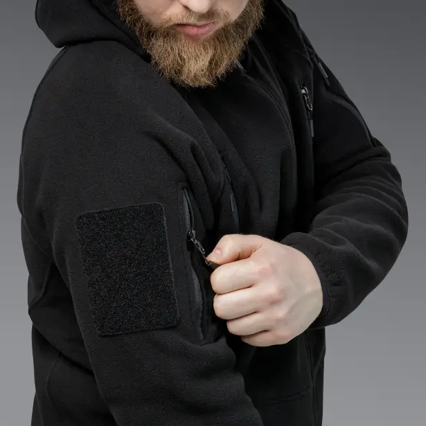 10 - Флісова тактична кофта з капюшоном. Чорна. Polyester. Розмір XL