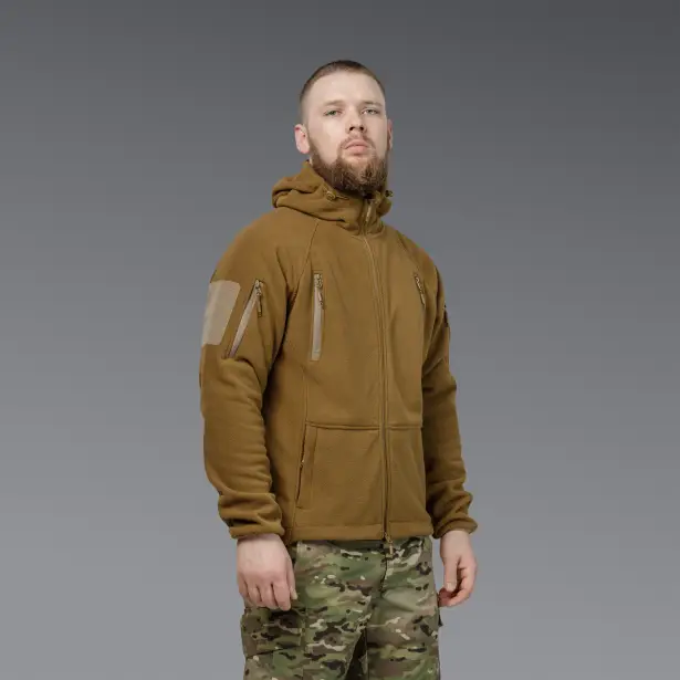 8 - Флісова тактична кофта з капюшоном. Койот. Polyester. Розмір S