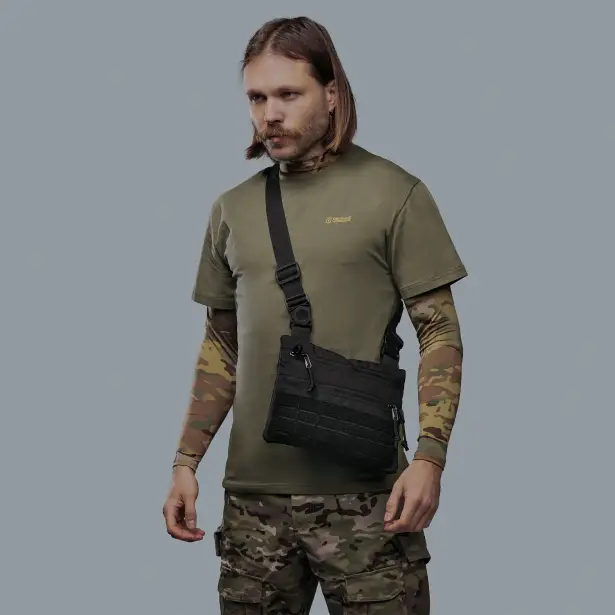 1 - Плечевая однолямочная сумка. Увеличенная. Cordura 1000D Черная