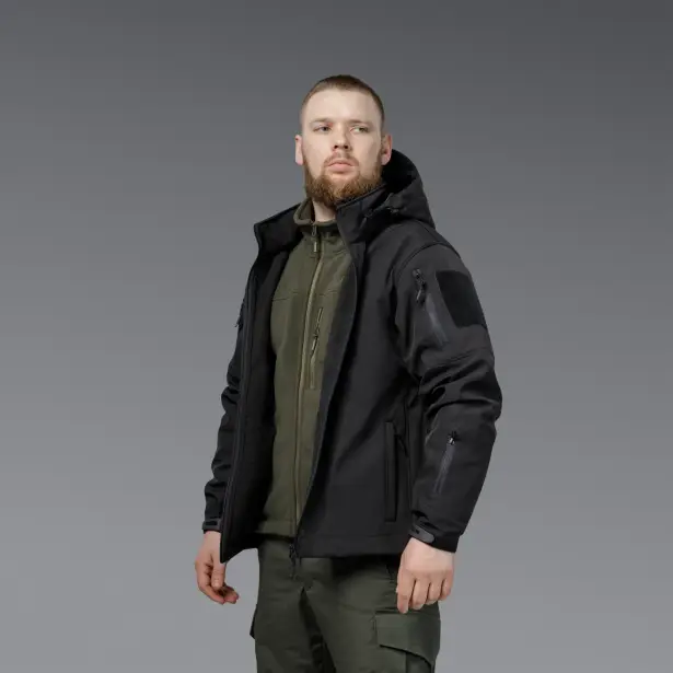 4 - Куртка тактическая SoftShell APEX Shield Storm. Осень-Весна Черный. Размер S