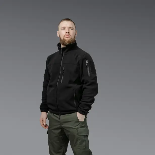 2 - Флісова тактична кофта на блискавці. Чорна. Polyester. Розмір XL