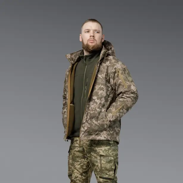 4 - Куртка тактична SoftShell APEX Shield Storm. Осінь-Весна Піксель. Розмір S