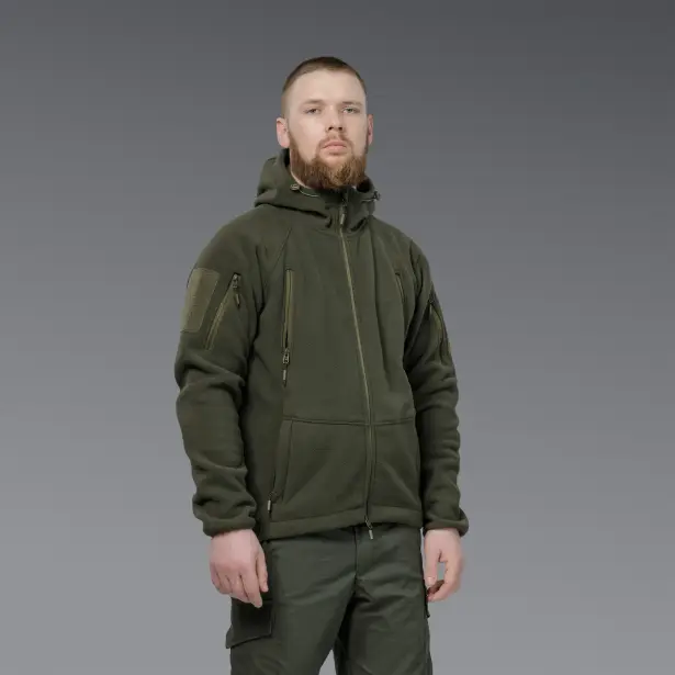 9 - Флисовая тактическая кофта с капюшоном. Олива. Polyester. Размер L