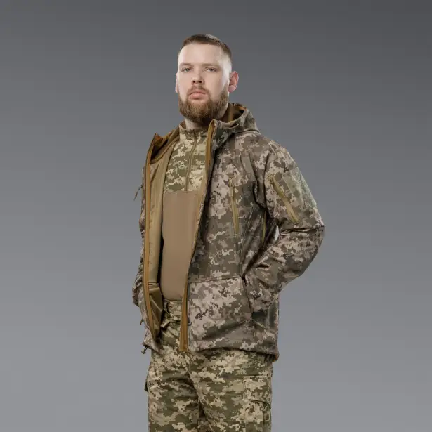 4 - Куртка тактична SoftShell APEX Flex. Осінь-Весна Піксель. Розмір S