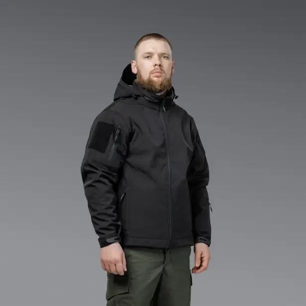 8 - Куртка тактическая SoftShell APEX Shield Storm. Осень-Весна Черный. Размер S