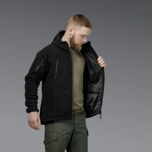 6 - Флісова тактична кофта з капюшоном. Чорна. Polyester. Розмір XL