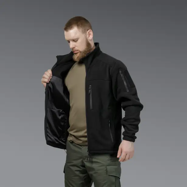 6 - Флісова тактична кофта на блискавці. Чорна. Polyester. Розмір XL