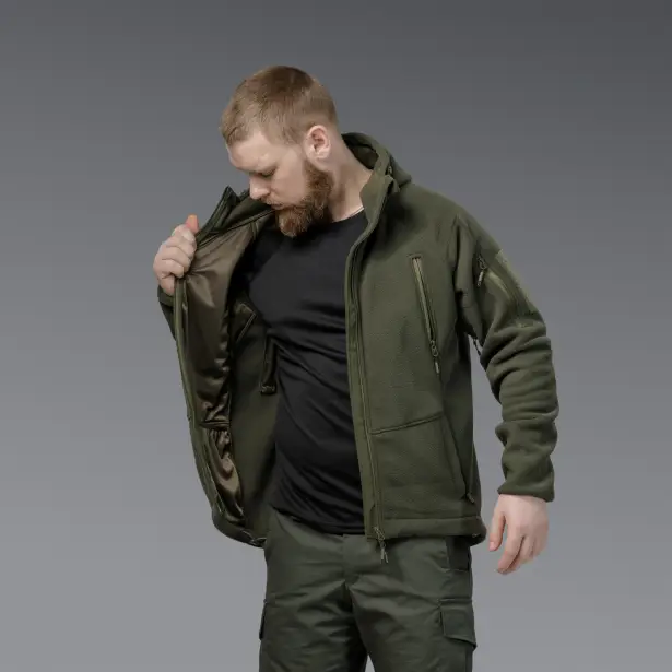 8 - Флисовая тактическая кофта с капюшоном. Олива. Polyester. Размер L