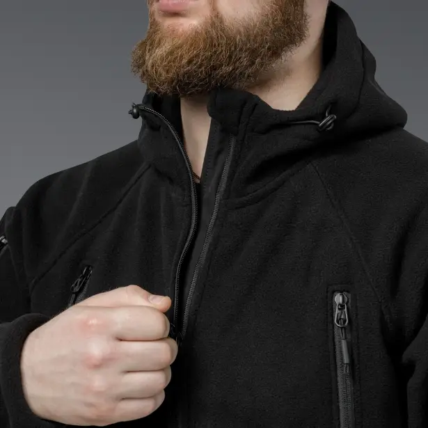 7 - Флісова тактична кофта з капюшоном. Чорна. Polyester. Розмір XL