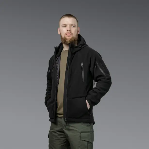 4 - Флісова тактична кофта з капюшоном. Чорна. Polyester. Розмір XL