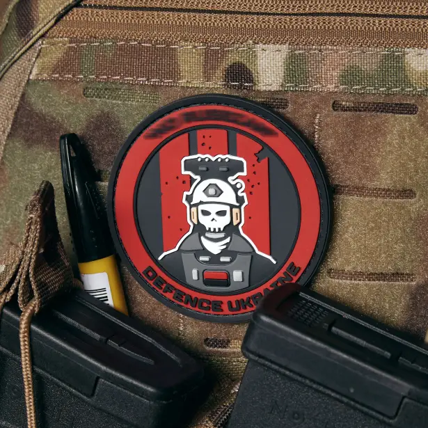 4 - ПВХ Патч (шеврон) «GHOST» DEFENCE UKRAINE. Красный